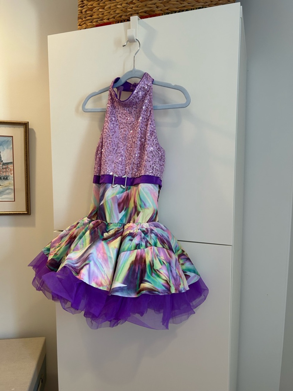 Purple Sequin & Multi-Color Tulle Dance Performance Dress- Size LC (14)